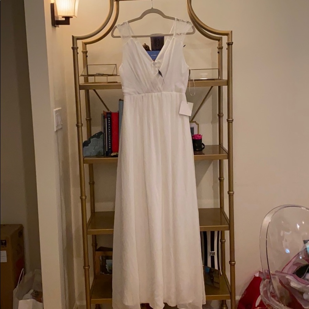 Lulu’s white wedding dress gown w/lace straps